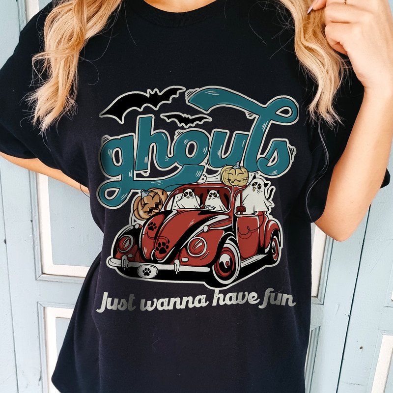Ghouls Just Wanna Have Fun Shirt, Retro Funny Black Cat Halloween Shirt, Ghouls Night Out Shirt, Comfort Colors® Ghost Cat Halloween Shirt - 8.jpg