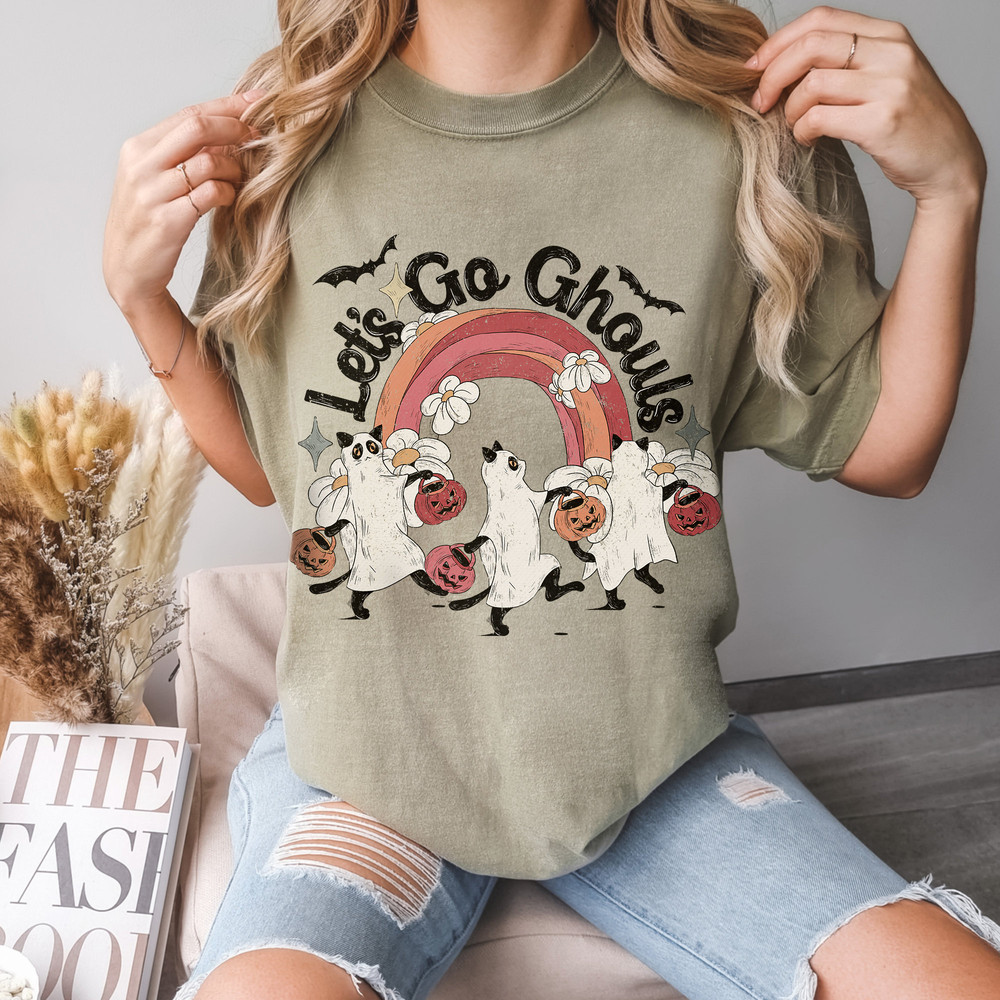 Let's Go Ghouls Halloween Shirt, Retro Funny Ghost Cat Shirt For Spooky Season, Comfort Colors® Halloween Shirt For Cat Mom - 1.jpg