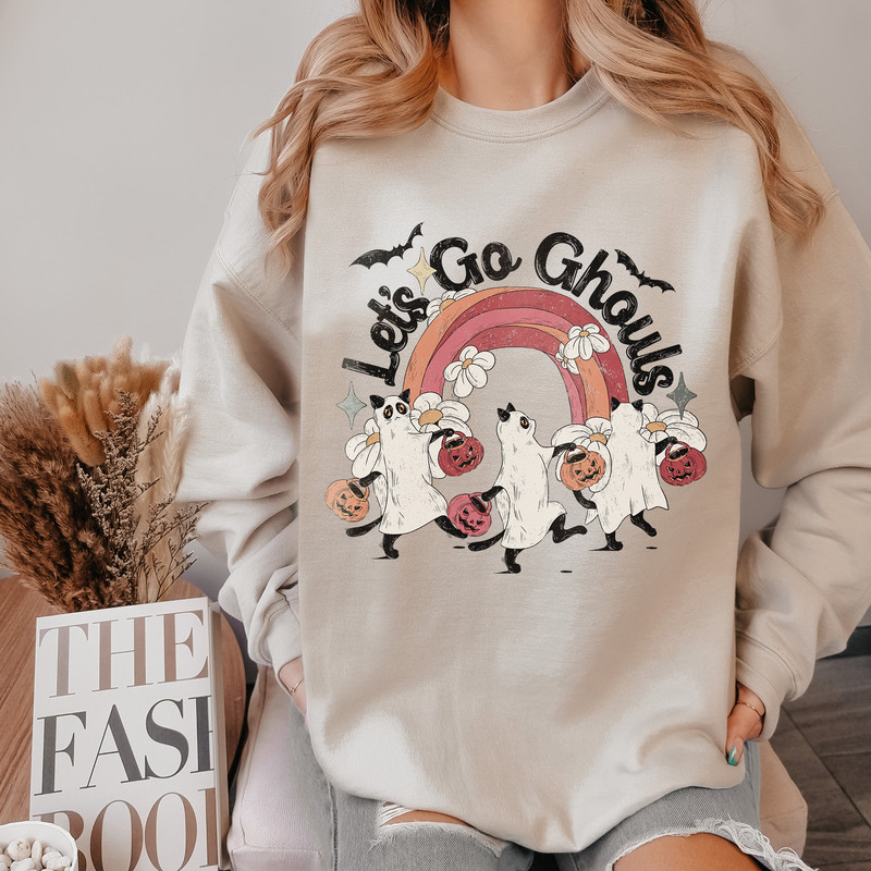 Let's Go Ghouls Halloween Sweatshirt, Retro Funny Cat Sweatshirt For Cat Lovers, Black Cat Halloween Spooky Season Sweater - 1.jpg