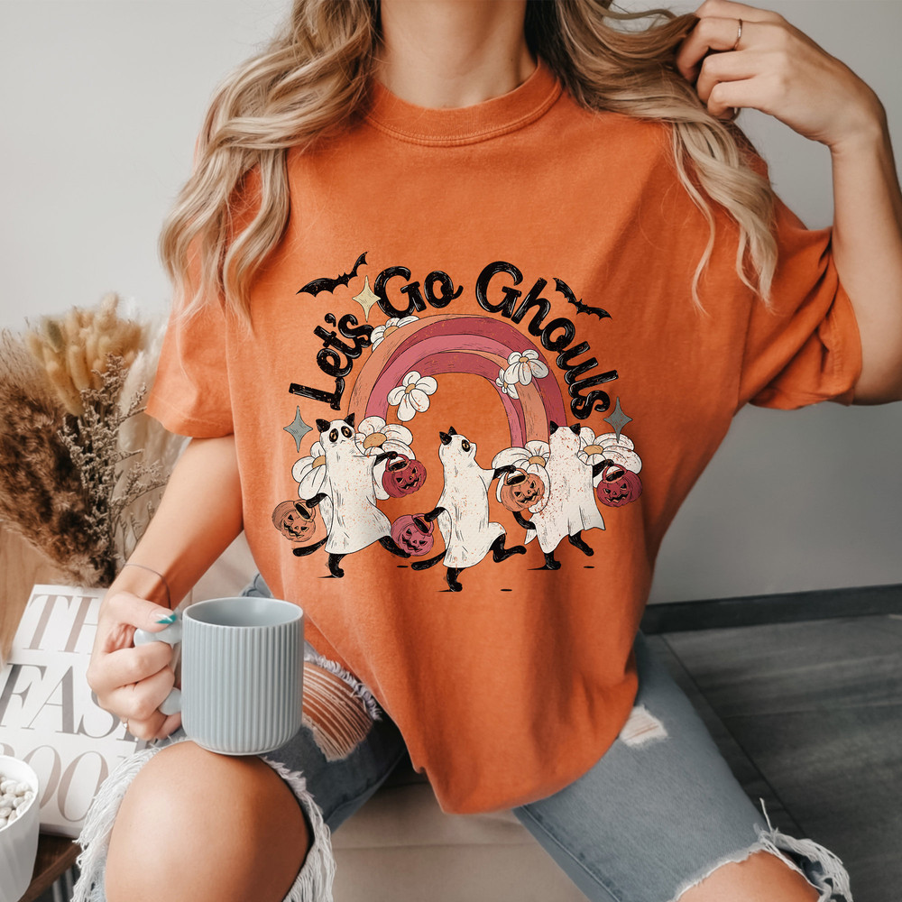 Let's Go Ghouls Halloween Shirt, Retro Funny Ghost Cat Shirt For Spooky Season, Comfort Colors® Halloween Shirt For Cat Mom - 3.jpg