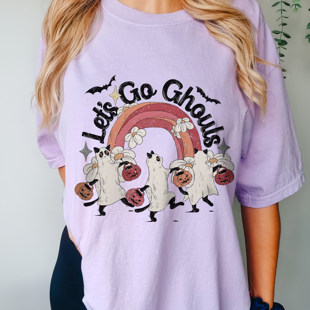Let's Go Ghouls Halloween Shirt, Retro Funny Ghost Cat Shirt For Spooky Season, Comfort Colors® Halloween Shirt For Cat Mom - 5.jpg