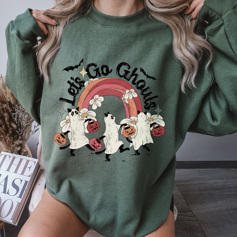 Let's Go Ghouls Halloween Sweatshirt, Retro Funny Cat Sweatshirt For Cat Lovers, Black Cat Halloween Spooky Season Sweater - 3.jpg
