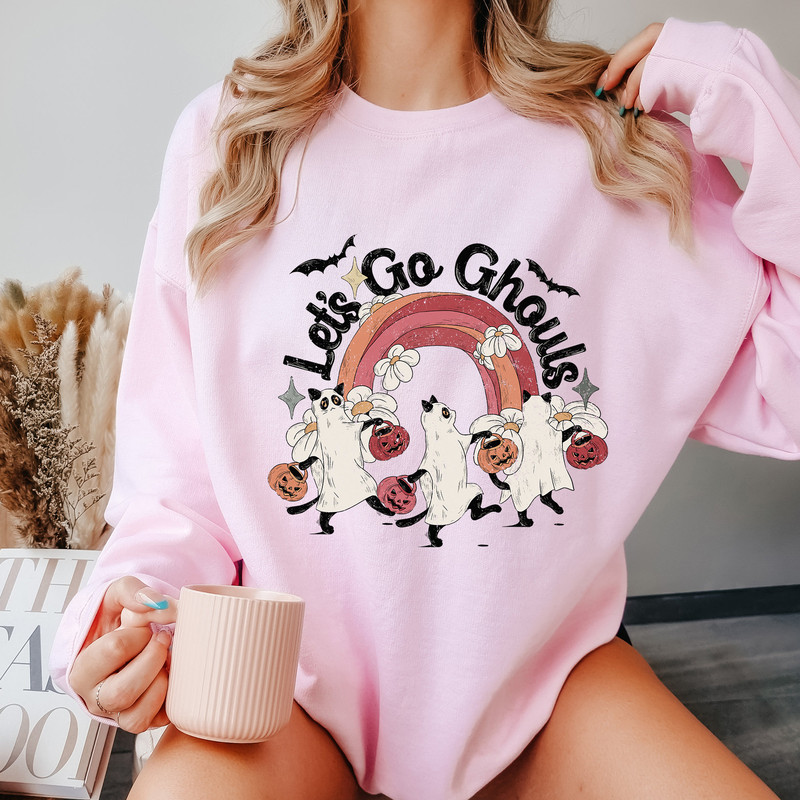 Let's Go Ghouls Halloween Sweatshirt, Retro Funny Cat Sweatshirt For Cat Lovers, Black Cat Halloween Spooky Season Sweater - 4.jpg