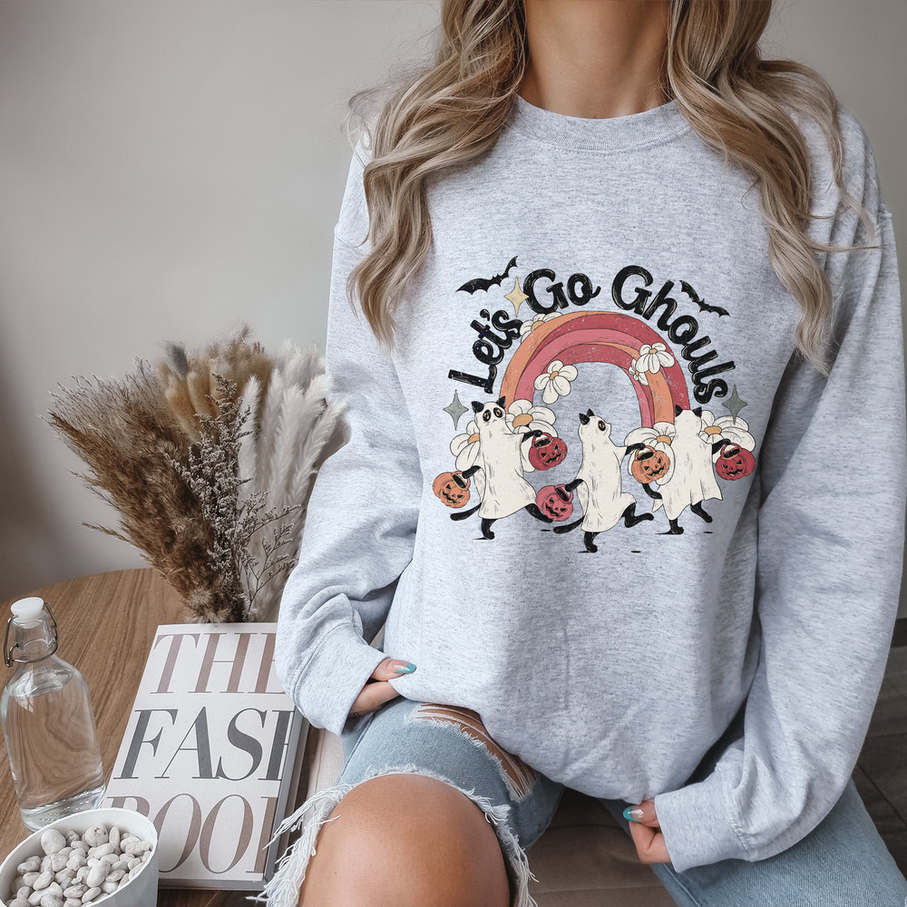 Let's Go Ghouls Halloween Sweatshirt, Retro Funny Cat Sweatshirt For Cat Lovers, Black Cat Halloween Spooky Season Sweater - 5.jpg