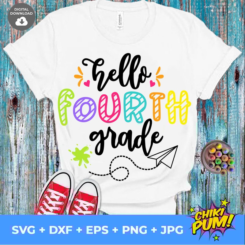 Hello Fourth Grade Svg, 1st Day of School svg, 4th Grade svg, Back To School Svg, Dxf, Eps, Png, School Shirt Design, Silhouette, Cricut - 1.jpg