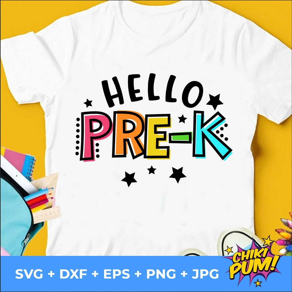 Hello Pre-K Svg, 1st Day of School Cut Files, Pre K svg, Back To School Svg, Dxf, Eps, Png, School Shirt Design, Silhouette, Cricut - 1.jpg