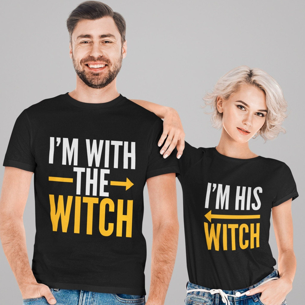 I'm with the witch svg, I'm his witch svg, His and Her Matching shirts SVG, Couple, Trick or treat, Him and her, funny couple cut files - 3.jpg