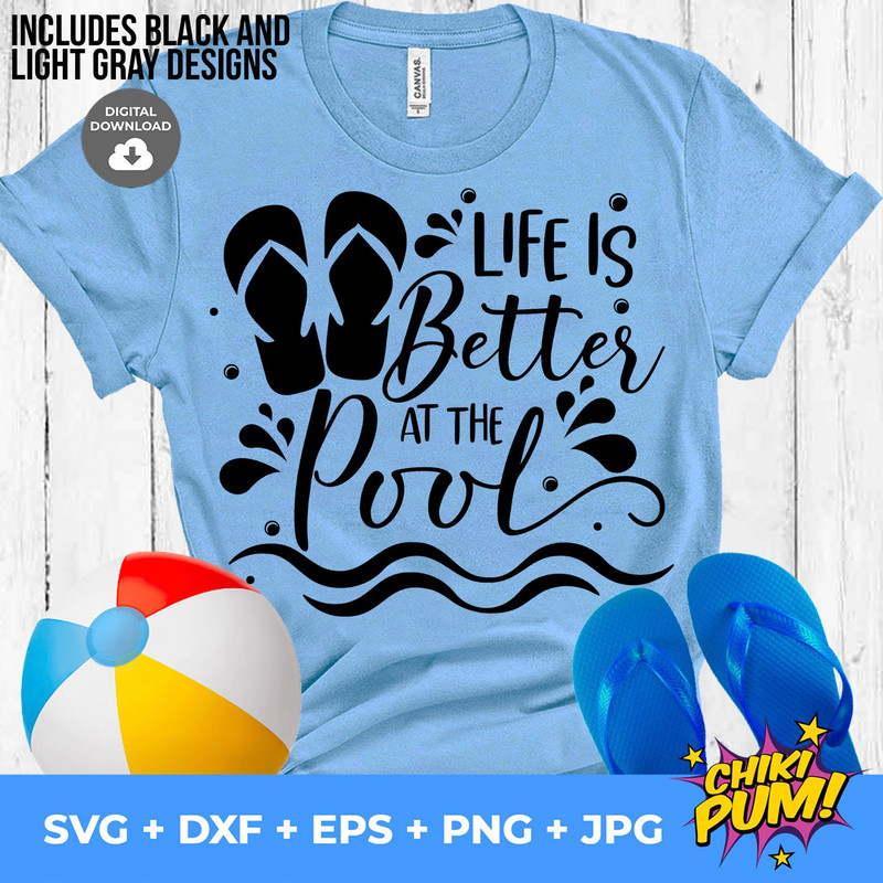 Life is Better at the Pool Svg, Flip Flop Svg, Summer Cut Files, Beach Svg, Vacation Svg Dxf Eps Png, Cricut, Silhouette - 1.jpg