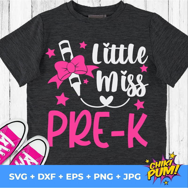 Little Miss Pre-K Svg, Back To School Svg, Pre-K Shirt Design, 1st Day of School Cut Files, Girls Svg Dxf Eps Png, Silhouette Cricut - 1.jpg
