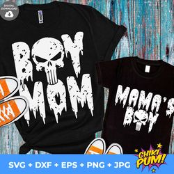 mamas boy svg, boy mom svg, punisher skull svg, distress skull svg, halloween matching shirts, mom and son shirts, hallo