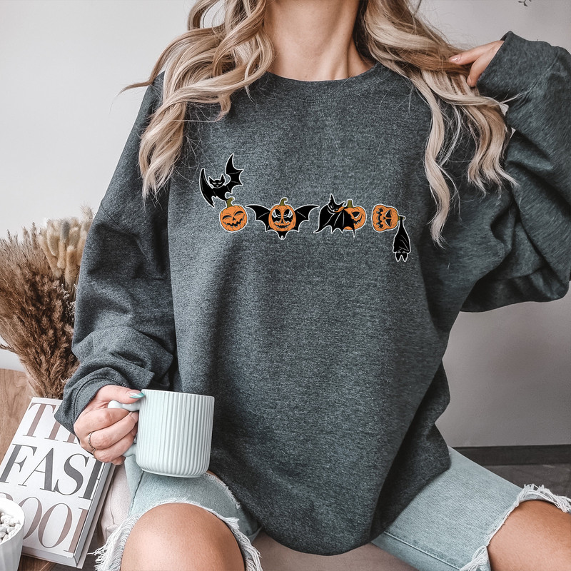 Retro Bat And Pumpkin Halloween Sweatshirt, Vintage Funny Bat Halloween Shirt For Spooky Season, Pumpkin Halloween Sweater For Women - 6.jpg