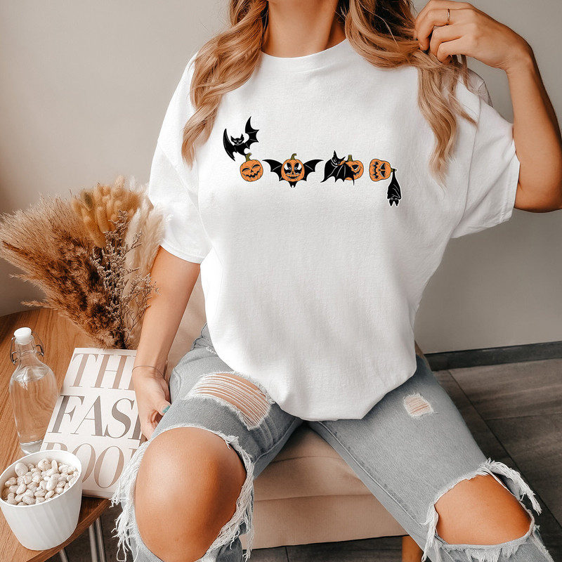 Retro Bat And Pumpkin Halloween Sweatshirt, Vintage Funny Bat Halloween Shirt For Spooky Season, Pumpkin Halloween Sweater For Women - 9.jpg