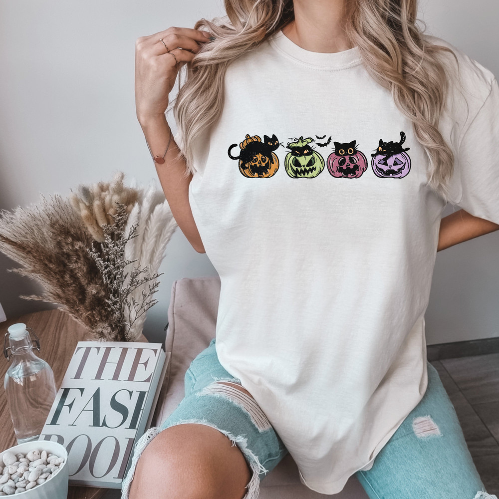 Retro Black Cat And Pumpkin Shirt, Vintage Cat Halloween T-shirt, Comfort Colors® Pumpkin Halloween Shirt For Cat Mom - 1.jpg