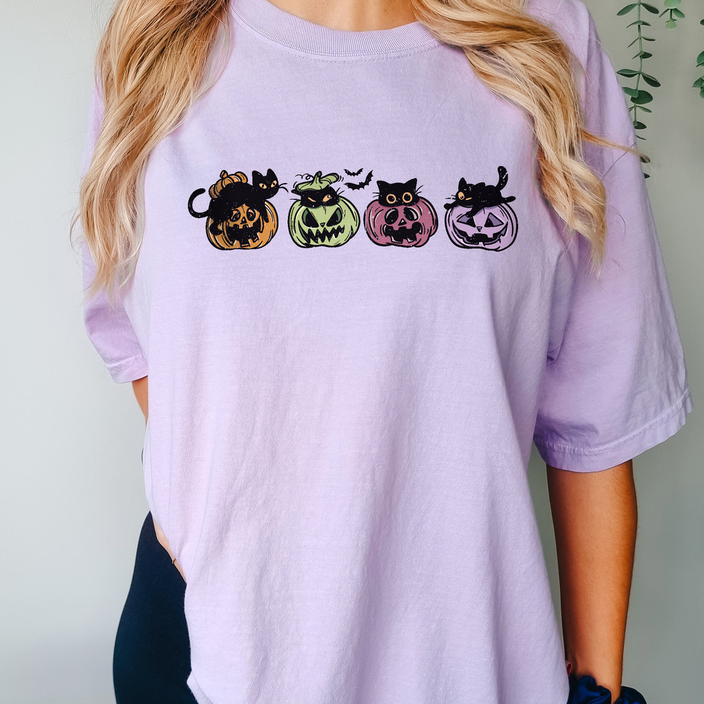 Retro Black Cat And Pumpkin Shirt, Vintage Cat Halloween T-shirt, Comfort Colors® Pumpkin Halloween Shirt For Cat Mom - 4.jpg