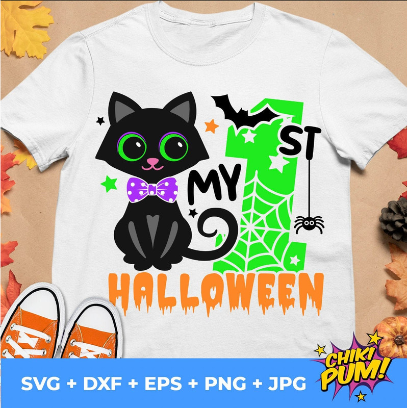 My 1st Halloween Svg, Halloween Boy Svg, Cute Black Cat Svg, Cat With Spiderweb Svg, Baby Svg, Silhouette, Cricut, Black Cat cut files - 1.jpg
