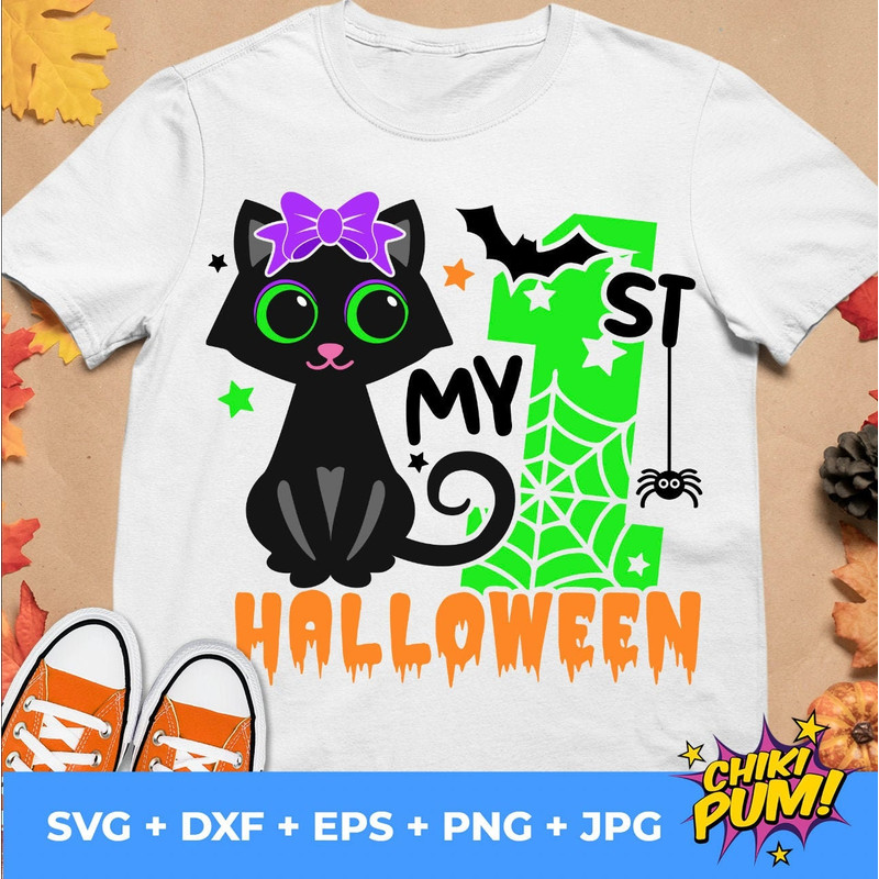 My 1st Halloween Svg, Halloween Girl svg, Cute Black Cat Svg, Cat With Spiderweb Svg, Baby Svg, Silhouette, Cricut, Black Cat cut files - 1.jpg