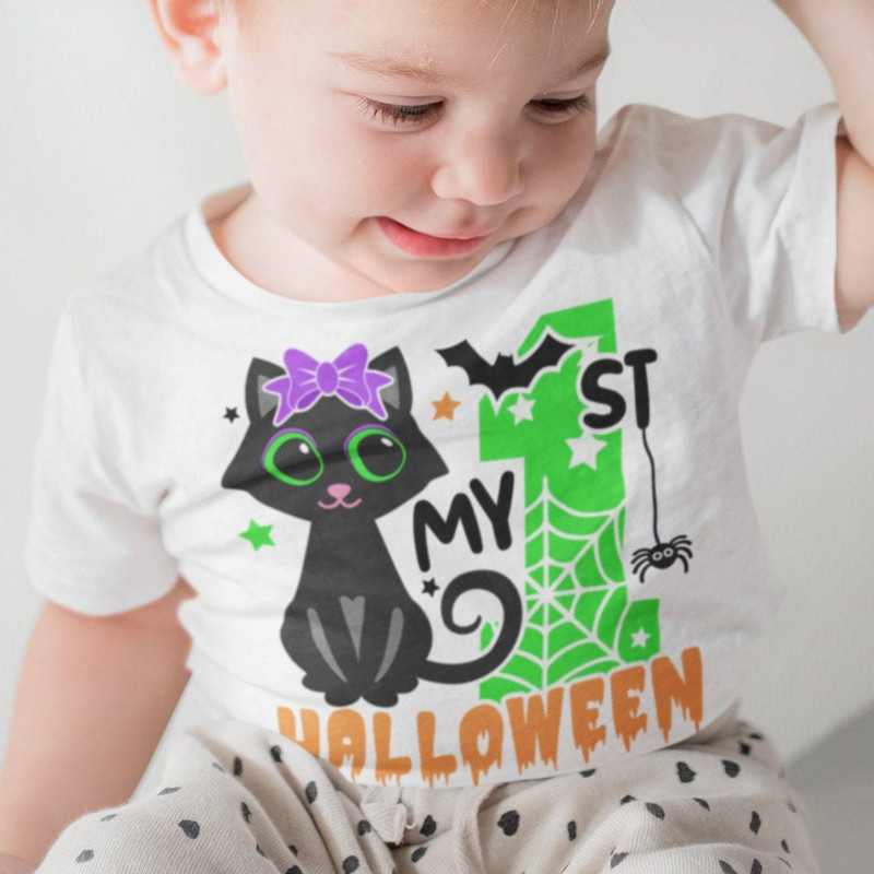 My 1st Halloween Svg, Halloween Girl svg, Cute Black Cat Svg, Cat With Spiderweb Svg, Baby Svg, Silhouette, Cricut, Black Cat cut files - 2.jpg
