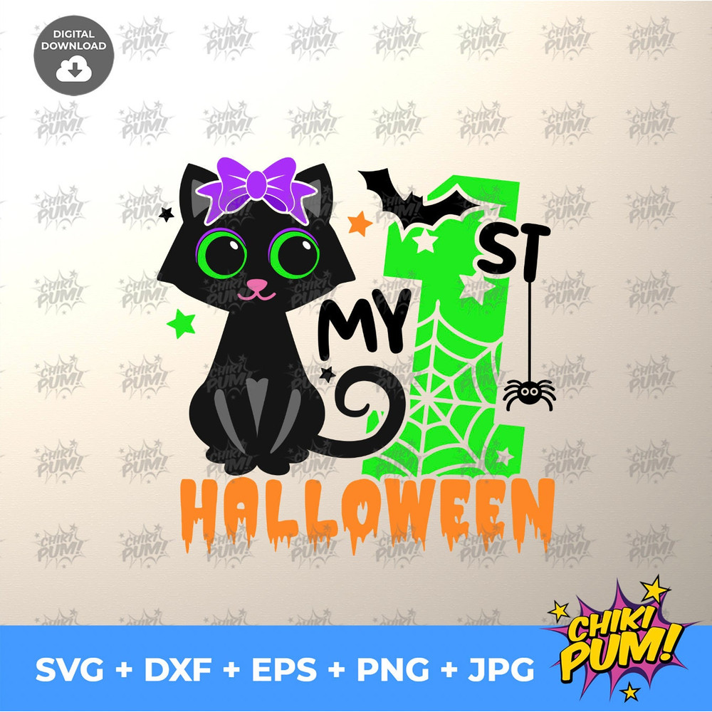 My 1st Halloween Svg, Halloween Girl svg, Cute Black Cat Svg, Cat With Spiderweb Svg, Baby Svg, Silhouette, Cricut, Black Cat cut files - 3.jpg