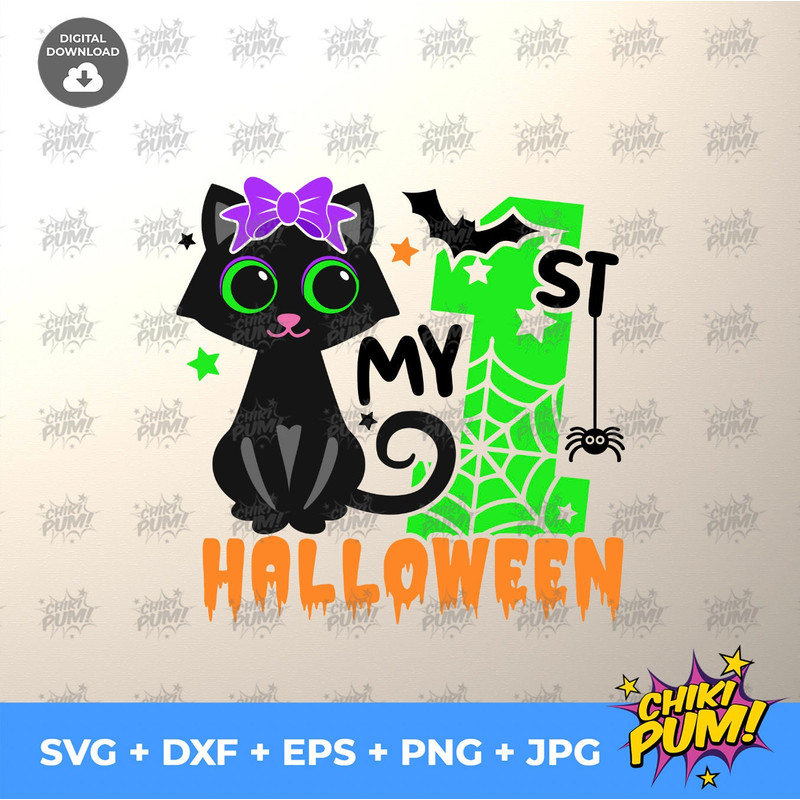 My 1st Halloween Svg, Halloween Girl svg, Cute Black Cat Svg, Cat With Spiderweb Svg, Baby Svg, Silhouette, Cricut, Black Cat cut files - 3.jpg