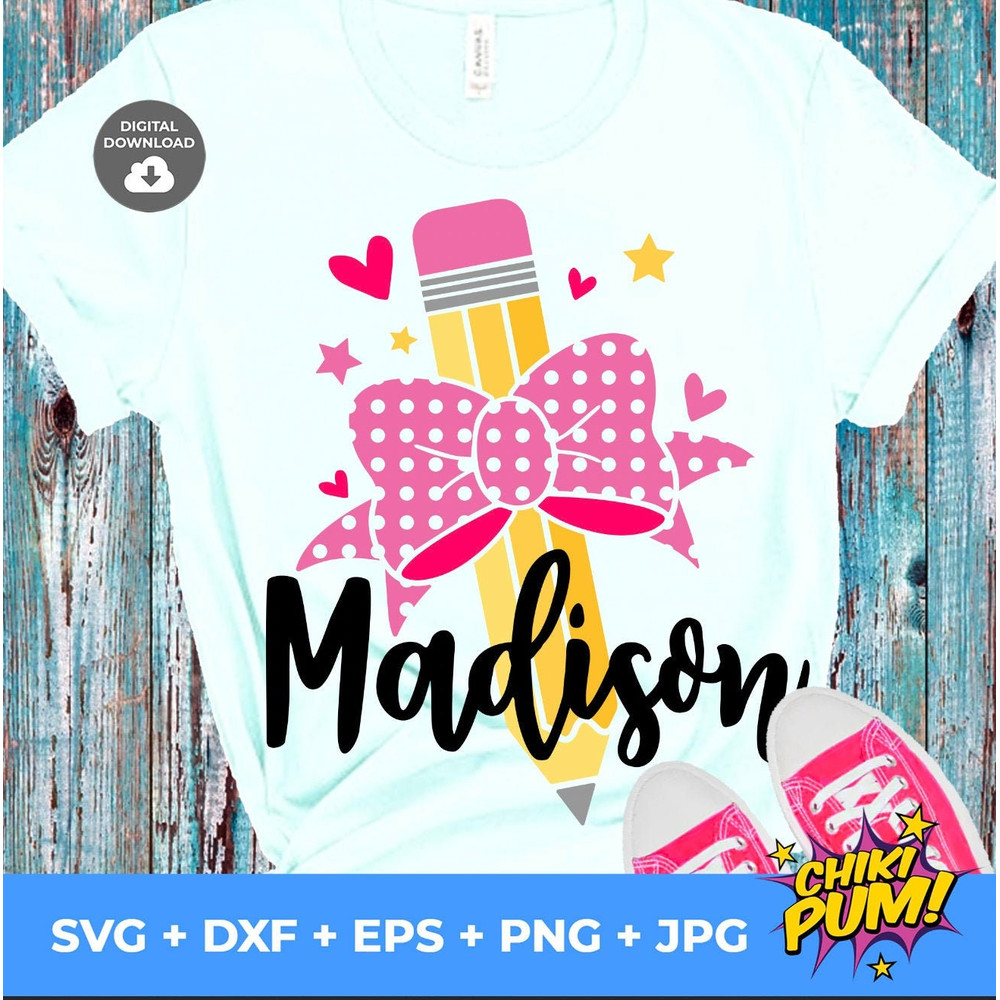 Pencil With Bow Svg, Teacher Svg, Girls Svg, Back to School Svg, First Day Clip Art, Monogram Svg, Pencil with Bow Cut Files - 1.jpg