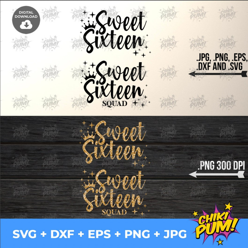 Sweet Sixteen SVG, Sweet Sixteen Squad SVG, Sweet 16 SVG, 16th birthday, Sweet Sixteen cut files - 6.jpg