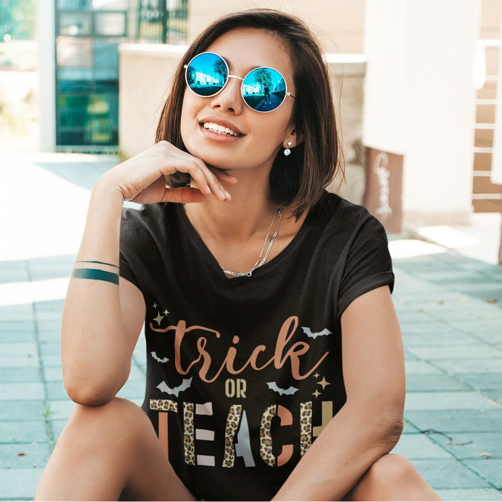 Trick or teach Halloween svg, png, dxf, eps, jpg, School teachers, Halloween fall svg, trick or treat, leopard svg, Instant download - 4.jpg