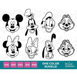 mickey and friends minnie daisy donald goofy pluto chip dale 1 color bundle  | svg clipart download sublimation cut file