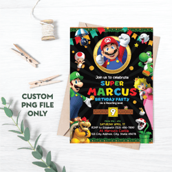 Personalized File Mario Bros Birthday Boy Invite | Mario Birthday Invitation | Mario Birthday Party Theme Card PNG File