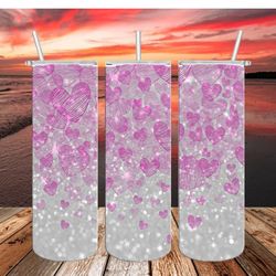 pink hearts white glitter, valentine tumbler sublimation designs png, valentines day tumbler png, valentines png