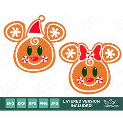 gingerbread cookie christmas mickey minnie mouse ears | svg clipart images digital download sublimation cricut cut file