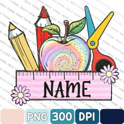 personalized name kids png, back to school png, retro apple png, teacher png, groovy pencil png, custom name png