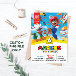 personalized file super mario birthday invitation, mario bros birthday invitation digital, printable birthday png file
