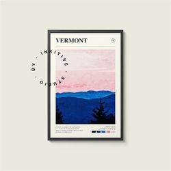 vermont poster - united states - digital watercolor photo, painted travel print, framed travel photo, wall art, home dec