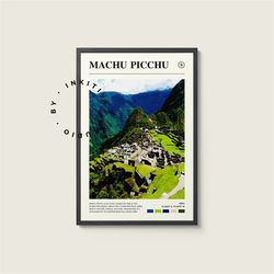 machu picchu poster - peru - digital watercolor photo, painted travel print, framed travel photo, wall art, home decor,