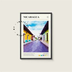 nicaragua poster - central america - digital watercolor photo, painted travel print, framed travel photo, wall art, home
