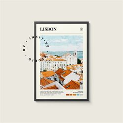 lisbon poster - portugal - digital watercolor photo, painted travel print, framed travel photo, wall art, home decor, tr