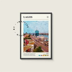lagos poster - nigeria - digital watercolor photo, painted travel print, framed travel photo, wall art, home decor, trav