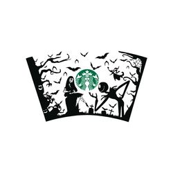 jack skellington and sally halloween starbucks cold cup svg, full wrap for starbucks venti cold cup, custom starbuck