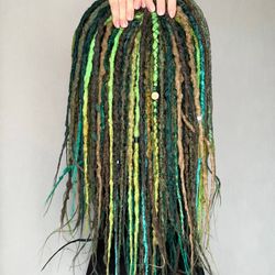 Green dreadlocks, mix set dreads and braids, handmade hair accessories