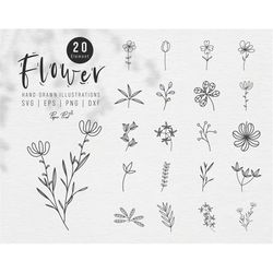 flower bundle svg, botanical svg, flower bouquet svg, wildflower svg, leaves svg, flower png, line drawing svg, garden s