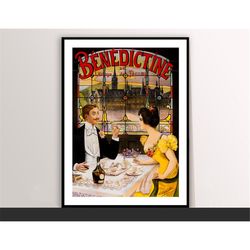 benedictine vintage poster by lucien lopez silva food&drink poster - art deco, canvas print, gift idea, print buy 2 get
