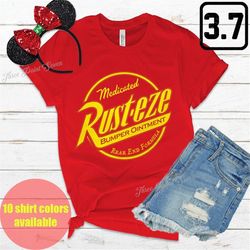 rust-eze shirts, lighting mcqueen shirt, disney shirt, disney cars shirt, car racer tee, cars disneyland shirt, disney v
