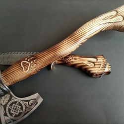 Custom handmade axe and dagger with leather sheath, out door hunting knife axe with leather sheath