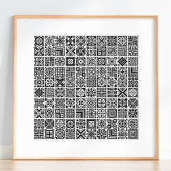Cross stitch pattern Geometric sampler, 100 squares, Monochrome cross stitch, Embroidery pattern, Cross stitch Pillow
