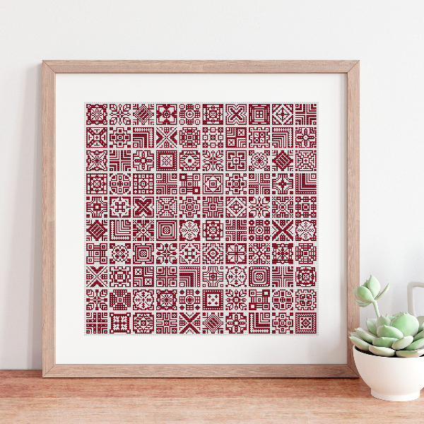 Cross stitch pattern Geometric sampler 100 squares | Inspire Uplift