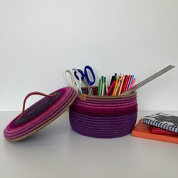 purple storage basket with lid 12.5 cm x 21 cm