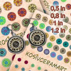 Digital Collage Sheet,Circle Pendant Printable Download,for jewelry making,kosiv ceramics,ukrainian jewellery,ukrainian
