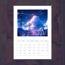 digital 2024 printable anime calendar , printable calendar 2024, wall calendar, printable