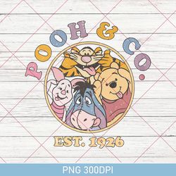 vintage disney pooh and co est 1926 png, cute pooh bear and friends png, retro winnie the pooh, disney trip png