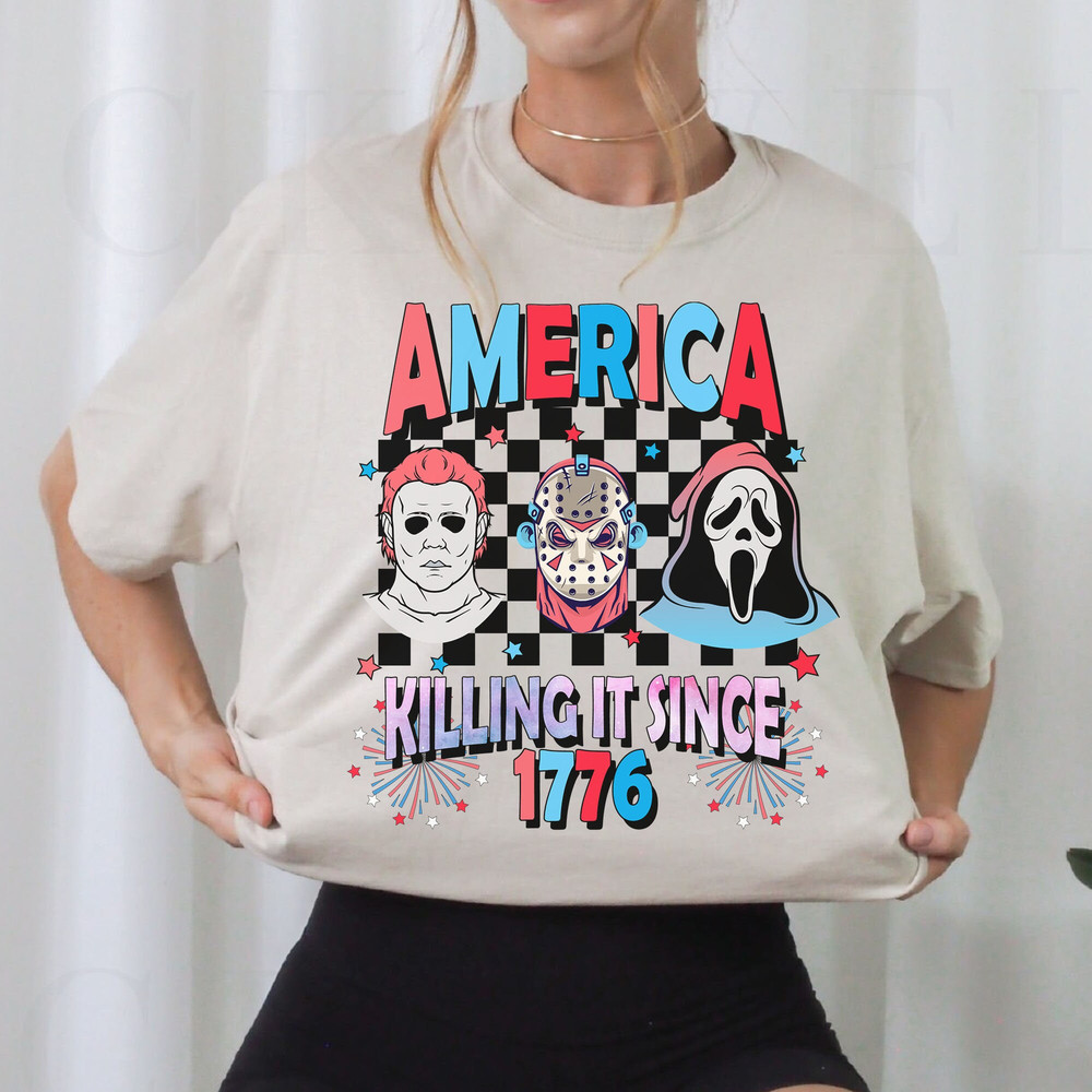 America Killin It Since 1776 T-Shirt, 4th of July horror movie Shirt, Freddy Myers and Jason Sweatshirt, Scary movie tee - 1.jpg